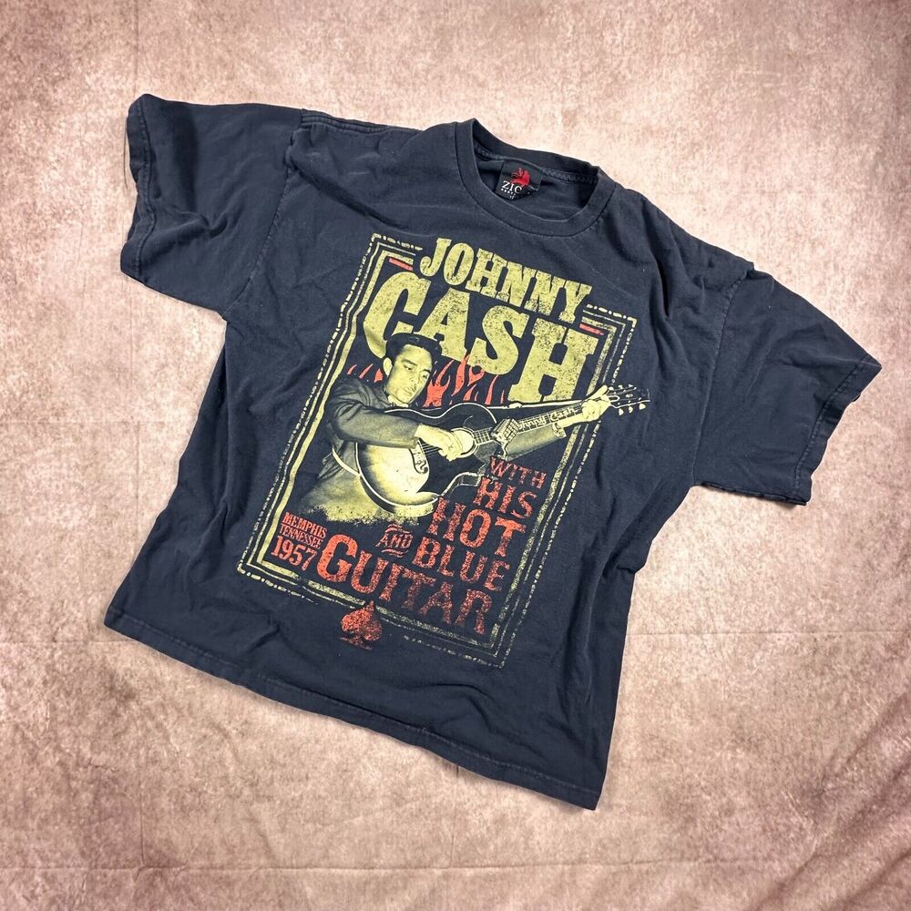 Johnny Cash T Shirt Mens XL Black Zion Rootswear Y2k Big Graphic Music Tee Band